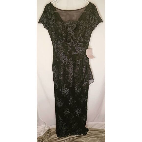NORDSTROM SHEER LACE FORMAL GOWN EMBROIDERED BLACK FULL LENGTH J S COLLECTIONS 2 - Picture 2 of 4